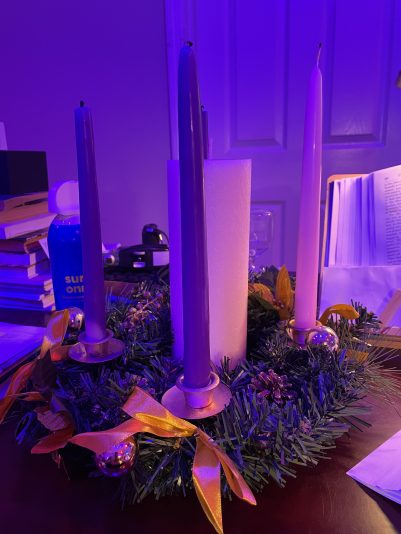 Advent Wreath with Bees Wax Center Pillar Candle