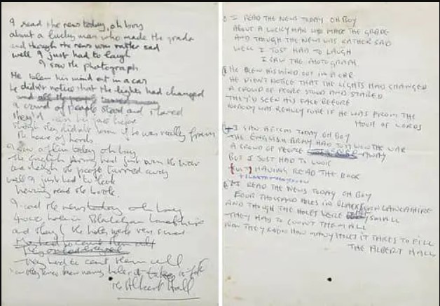 John Lennon first draft handwritten lyrics A Day In The Life 1.2M