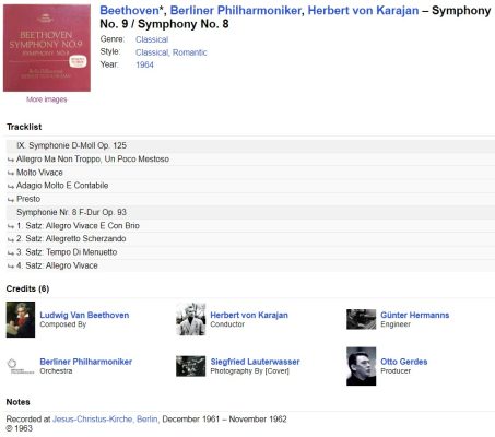 Dad's Beehoven Symphony no 9 & 8 Berlin Philharmonic Herbert Von Karajan 2 vinyl set 1964