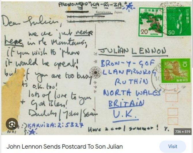 John Lennon postcard to Julian