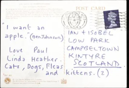 Paul McCartney postcard to John Lennon