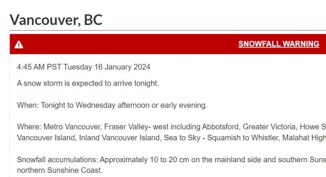 Snowfall warning