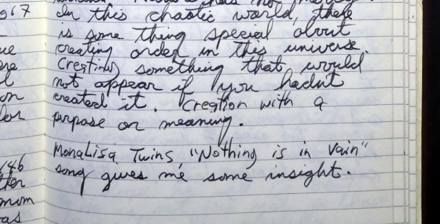 Journal entry MLT Nothing Is In Vain 2017