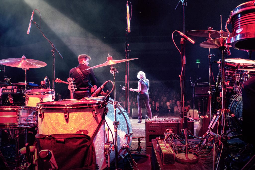 Shot from backstage showing MonaLisa Twins performing at Tampere Hall in Finland during the "Beatles Happening"